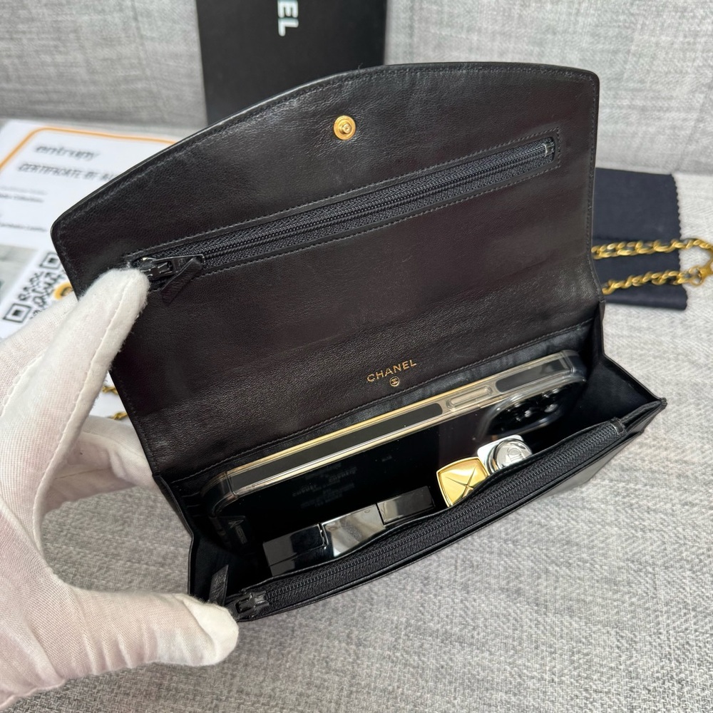 ❌SOLD❌Chanel CC Lambskin Wallet Clutch Black Gold Pristine WOC StyleAuthenticate - Picture 12 of 17
